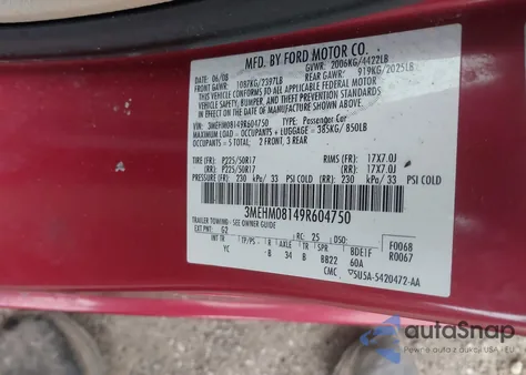 2009 Mercury Milan V6 Premier from USA, damaged, VIN 3MEHM08149R604750